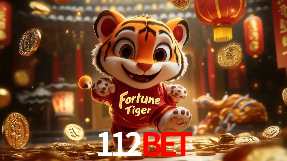 O alegre personagem do Fortune Tiger correndo sobre um caminho de moedas de ouro, simbolizando os grandes prêmios e a diversão do popular jogo de slot do 112BET.