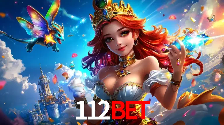 A princesa de um reino de fantasia mágico, com seu pequeno dragão, apresentando um mundo de prêmios encantados nos jogos de caça-níqueis do cassino 112BET.